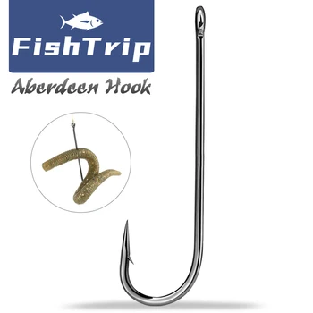 FishTrip Aberdeen Hooks Long Shank Light Wire Fishing Hook Live Bait Hook for Masaling with Minnows & Crappie