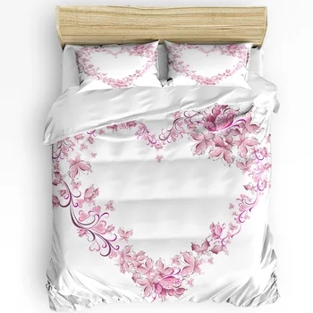 Persikų gėlių širdies dekoravimas Valentino dienos antklodės užvalkalas 3vnt Patalynės komplektas Namų tekstilė Antklodės užvalkalas Pagalvių užvalkalai Be paklodės
