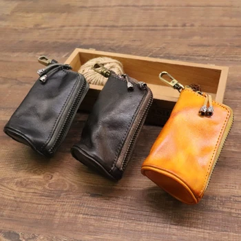 New Arrival Men Genuine Leather Key Bag Key Holder Fashion Zipper Home Storage Bag Double Key Pack Car Bag For Man