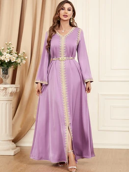Rudens musulmoniška suknelė moterims Jalabiya Abaya Ramadan ilgos suknelės Abayas Moteris Suvarstomas Kimono chalatas Maroko Caftan Vestidos 2023