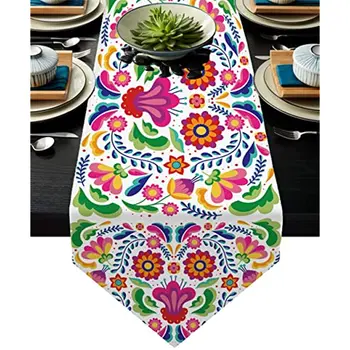 Meksikos mirusių lininių stalų bėgikų diena Virtuvės valgomojo stalo dekoras Cinco De Mayo stalo bėgikai valgomojo stalo vakarėlio dekorui