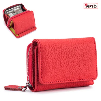 Maža piniginė Moterys RFID Mini natūralios odos piniginė Atsitiktinė trumpa kortelių laikiklis Monetų piniginė Mielas karvės kailio sankabos krepšys