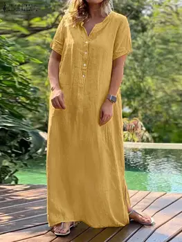 ZANZEA Fashion Summer Shirt Suknelė Moterys Split Sundress Casual Trumpomis rankovėmis Maxi Long Vestidos Moteriškas kietas chalatas Oversize Kaftan