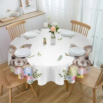 Velykų pavasaris Augalų gėlės Triušių kiaušiniai Neperšlampama staltiesė Stalo dekoravimas Vestuvių namai Virtuvė Valgomasis Apvalus stalas