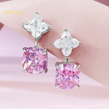 SHINING U S925 Silver Pink High Carbon Diamond 10*11mm Drop auskarai moterims Dailios papuošalų vestuvės