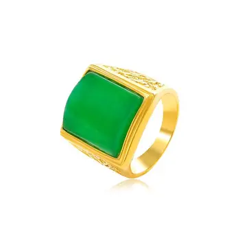 didmeninė kaina -- XP Domineering Width Square Green Artificial-Jade Žiedai vyrams Pure Gold Plated Fashion Jewelry No Nickel
