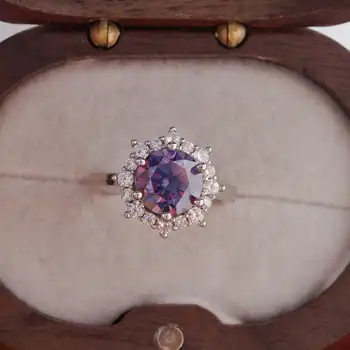 3 karatų tamsiai violetinės spalvos moissanite žiedas žavesiui lady silver 925 juvelyrikos laboratorija Deimantiniai žiedai Sterling 925 Sidabrinė vestuvių juosta