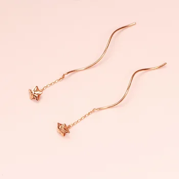 585 Violetinės aukso mados banguotas ilgas grandinėlės auskaras, padengtas 14K rožinio aukso putojančios žvaigždės auskarais moterims maža šviežia papuošalų dovana