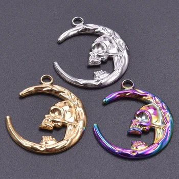 6Vnt Fashion Skull Charm Crescent Moon Pendant Hip Hop Punk Skull Charms for Jewelry Making Pasidaryk pats Karolių aksesuarai Rankų darbo