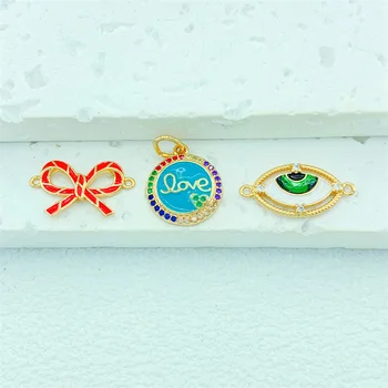 NEW 18K Real Gold Plated Greek Evil Eye Bow Love Charms For DIY Women Jewelry Making