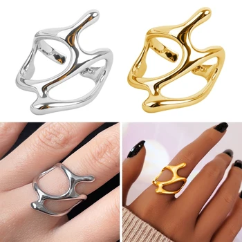 Netaisyklingi tuščiaviduriai šakiniai reguliuojami žiedai Aukso sidabro spalvos tendencija Vintažinis elegantiškas žiedas moterims Vakarėlių papuošalai