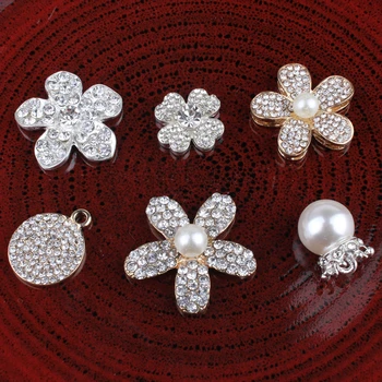 30PCS Hot Fix Vintage Metal Flower/leaf/round Crystal Pearl Buttons Alloy Flatback Rhinestone Buttons for Hair Accessories