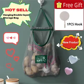 1pc Pakabinamas dvisluoksnis žalias daugiafunkcis saugojimas Buitinis pakabinamas krepšys Virtuvė Vonios kambarys Nešiojami kvėpuojantys pakabinami krepšiai