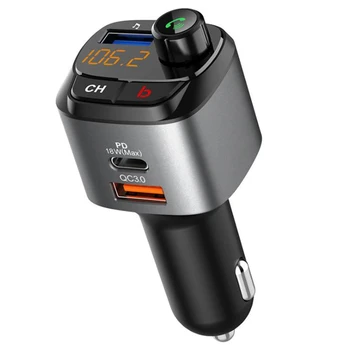 C68 Bluetooth 5.0 FM siųstuvas automobiliui,QC3.0+PD 18W belaidžio radijo adapteris USB įkroviklis žemųjų dažnių garsas Mp3 grotuvas laisvų rankų įranga