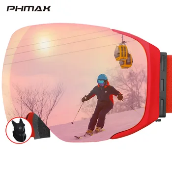 PHMAX magnetiniai slidinėjimo akiniai UV400 apsauginiai snieglenčių akiniai Vyrai Žiemos dvisluoksniai čiuožimas Slidinėjimas Sniego akiniai