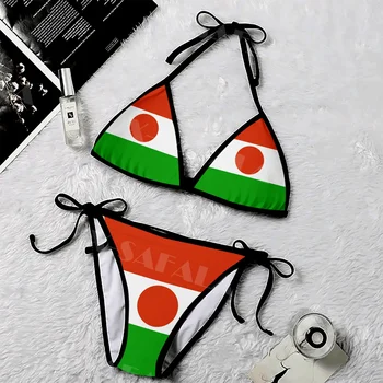 Afrika Nigerio Respublikos herbo vėliava 3D spausdinti Moterų mikro bikinio rinkinys Vasaros paplūdimio apranga Seksualūs paplūdimio maudymosi kostiumai