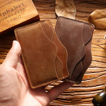Crazy Horse Leather Handmade Women/Men's Wallet Top Layer of Cowhide Card Holder Vintage Style for Card Collection