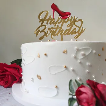 Auksiniai aukštakulniai Lady Su gimtadieniu Akrilinis tortas Topper Wedding Girls Tortų antpilas 16 18 21 Gimtadienio vakarėlio tortų dekoracijos