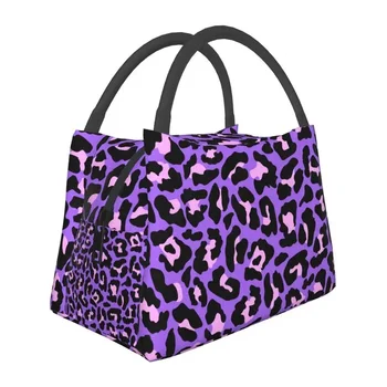 Neoninis violetinis ir rožinis leopardo raštas izoliuotas pietų krepšys Cheetah aušintuvas Terminis maistas Pietų dėžutė Lauko kempingo kelionės