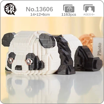 Hsanhe 13606 Animal World Zoo Lie Down Panda Play Pet Doll Model DIY Mini Diamond Blocks Bricks Building Žaislas vaikams No Box