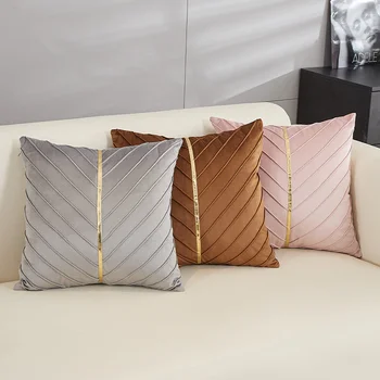 Pagalvėlės aksominis užvalkalas 45x45cm Dizainas Auksinės juostelės dekoratyvinės pagalvės Užvalkalas sofai Namų dekoras Svetainė Miegamojo pagalvės užvalkalas